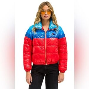 🔥RARE🔥AVIATOR NATION Color Block Luxe Après Puffer — Glossy Cherry | XS🔥